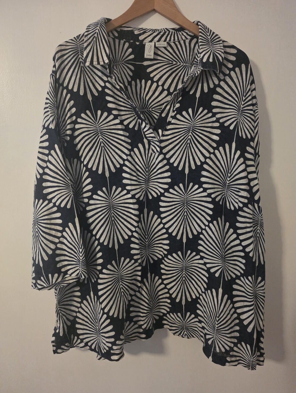 Joie Lovely Linen Blouse, Blue And White Linen Top
